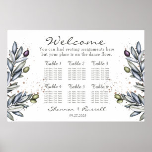Olive Branch Wedding Seating Chart 36"x24"