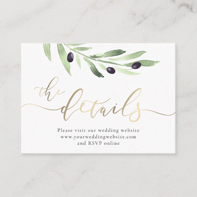 olive branch Wedding Website Enclosure Card (Front)