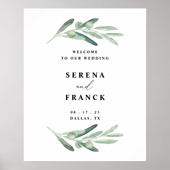 Olive Branch Wedding Welcome Sign, Wedding Poster (Front)