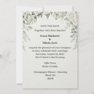 Olive Branch White Floral Save The Date Wedding In Invitation