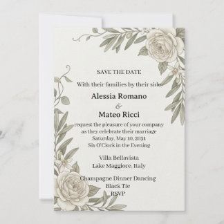 Olive Branch White Rose Save The Date Wedding Invi Invitation