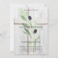 Olive branch white wood Cross Confirmation