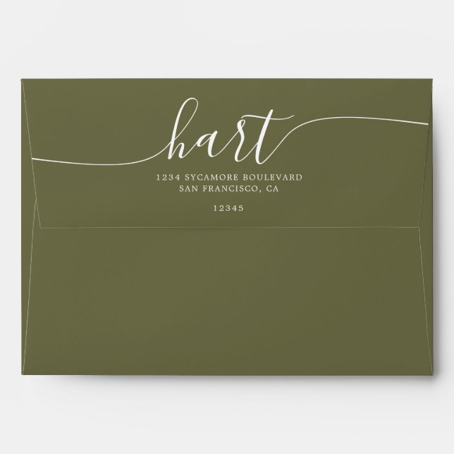 Olive Branch with White Script Return Address Envelope (Back (Top Flap))