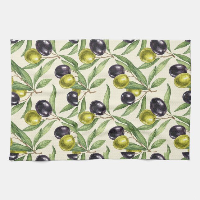 Olive Branches and Olives by Natasha Us   Tea Towel (Horizontal)