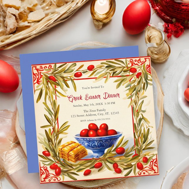 Olive Branches & Baklava: A Greek Easter Affair Invitation (Embrace tradition and taste with our Greek Easter celebration invitation.)