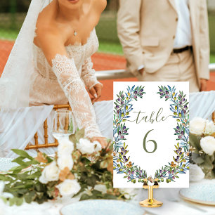 Olive branches boho wreath wedding table numbers