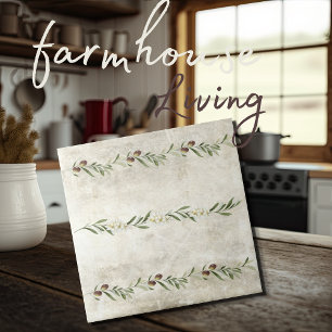 Olive & Branches Floral Blossoms Rustic Tile