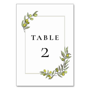 Olive branches frame wedding table number