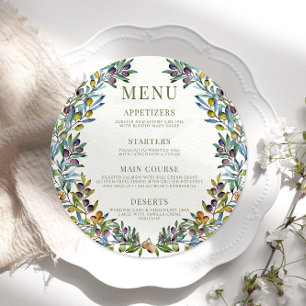 Olive branches Italian boho round Menu Card Plate
