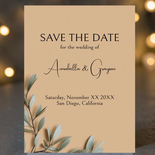 Olive Branches on Elegant Beige Wedding Save The Date (Creator Uploaded)