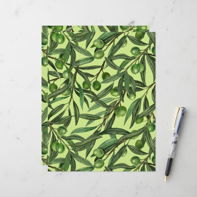 Olive branches on honeydew green (Front/Back In Situ)
