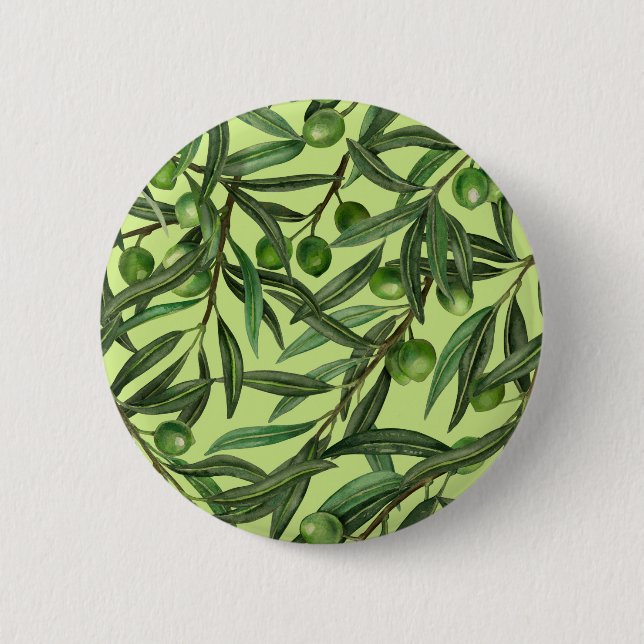 Olive branches on honeydew green 6 cm round badge (Front)