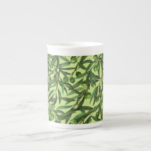 Olive branches on honeydew green bone china mug