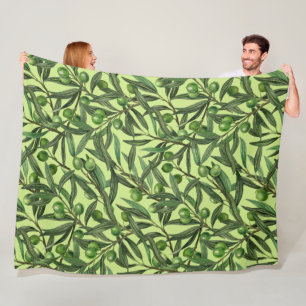 Olive branches on honeydew green fleece blanket