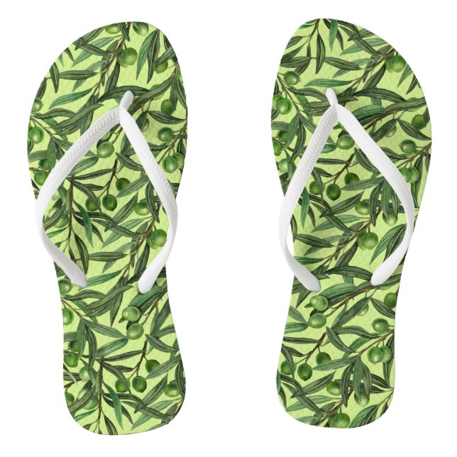 Olive branches on honeydew green jandals (Footbed)