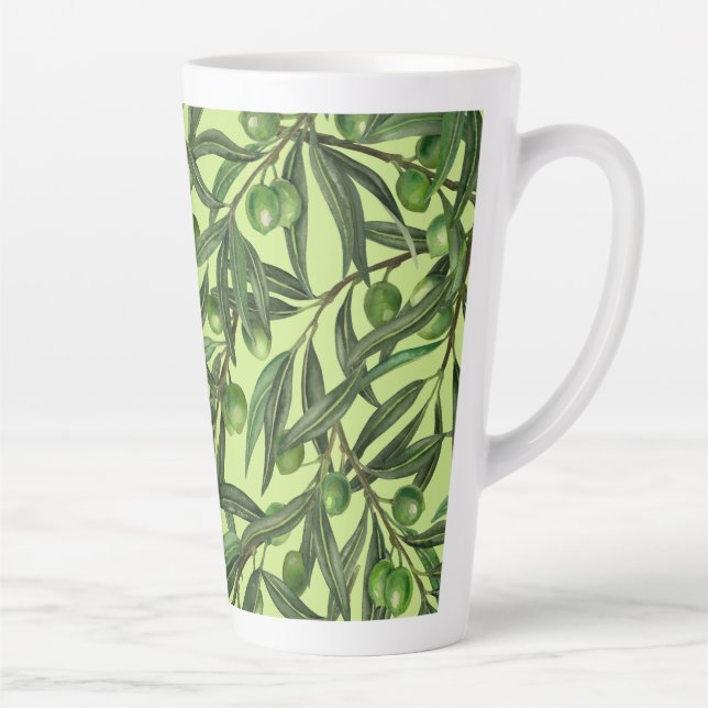 Olive branches on honeydew green latte mug (Right)
