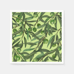 Olive branches on honeydew green napkin