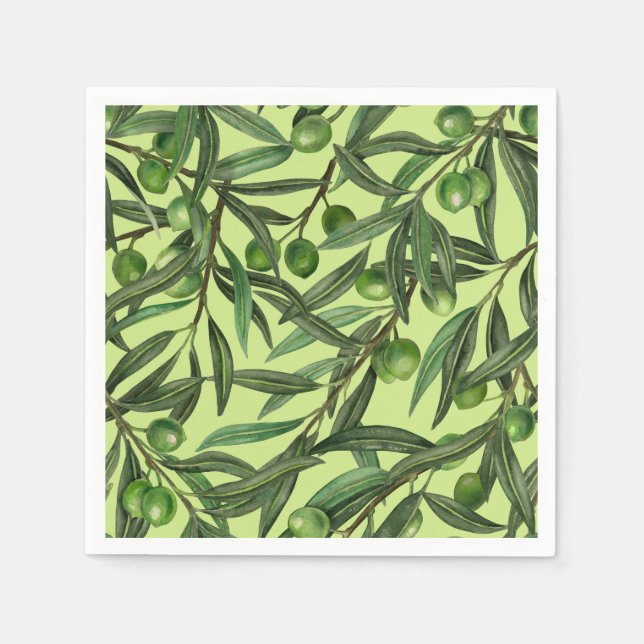 Olive branches on honeydew green napkin (Front)