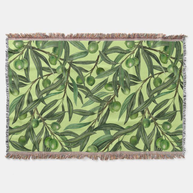 Olive branches on honeydew green throw blanket (Front)