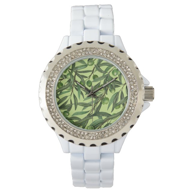 Olive branches on honeydew green watch (Front)