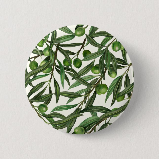 Olive branches on off white 6 cm round badge (Front)