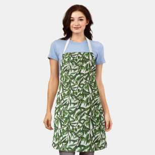 Olive branches on off white apron
