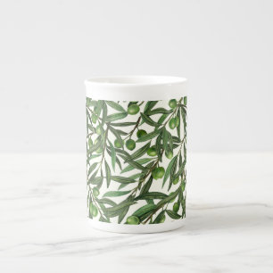 Olive branches on off white bone china mug