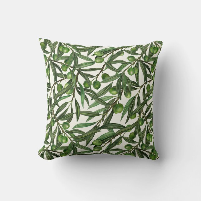 Olive branches on off white cushion (Front)