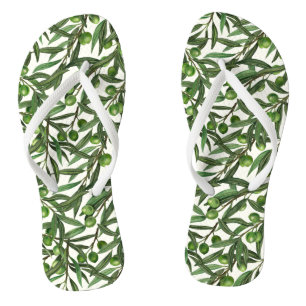 Olive branches on off white jandals