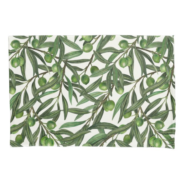 Olive branches on off white pillowcase (Front-Left)