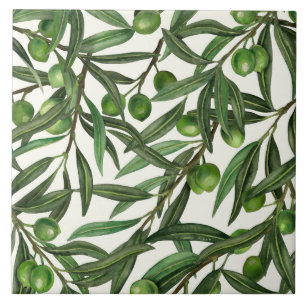 Olive branches on off white tile