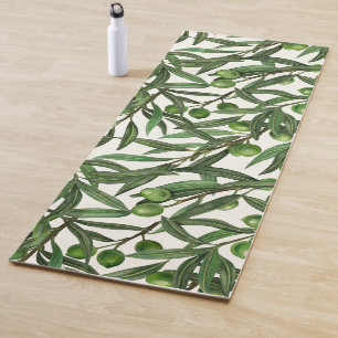 Olive branches on off white yoga mat