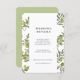 Olive branches pattern wedding details card
