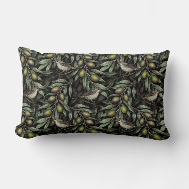 Olive Branches & Warblers Lumbar Cushion (Front)