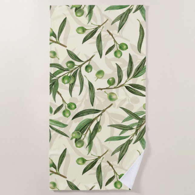Olive branches watercolor beach towel (Front)