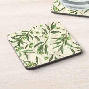Olive branches watercolor coaster