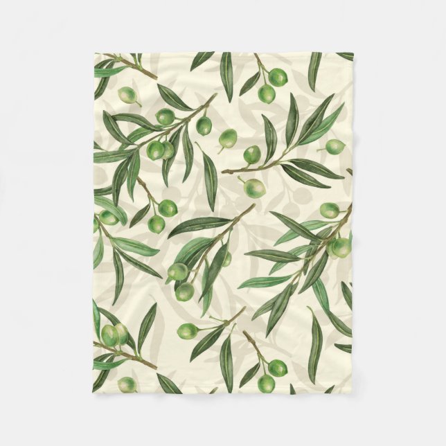 Olive branches watercolor fleece blanket (Front)