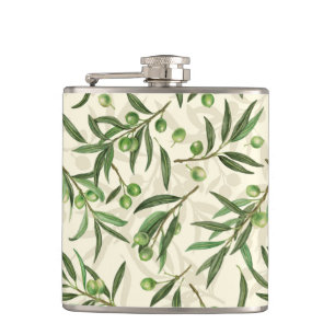 Olive branches watercolor hip flask