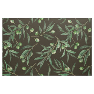Olive branches watercolor on black fabric