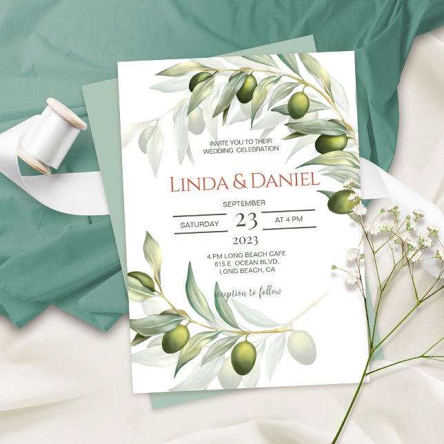 Olive Branches Watercolor Rustic Wedding Invitation (Creator Uploaded)