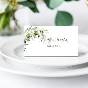 Olive Branches Watercolor Rustic Wedding  Place Card