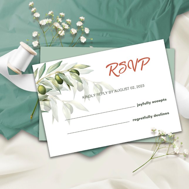 Olive Branches Watercolor Rustic Wedding RSVP Card (Creator Uploaded)