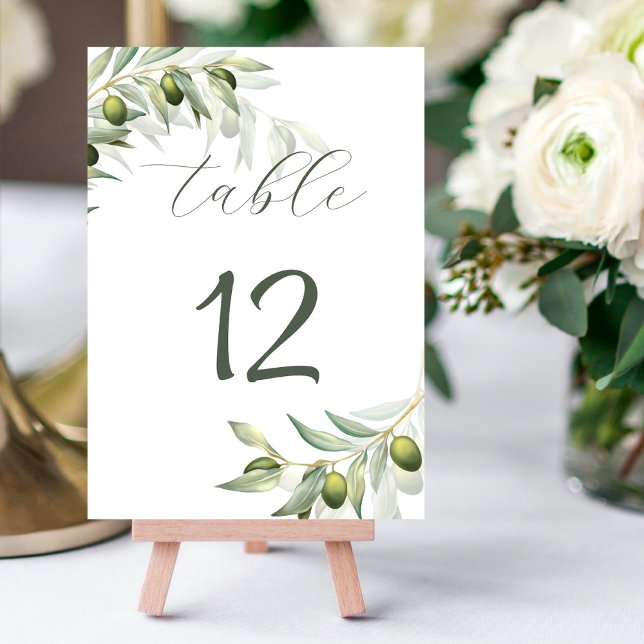 Olive Branches Watercolor Rustic Wedding  Table Number (Creator Uploaded)