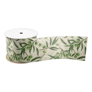 Olive branches watercolor satin ribbon
