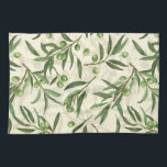 Olive branches watercolor tea towel<br><div class="desc">Olive branches painted with watercolors,  seamless pattern design</div>