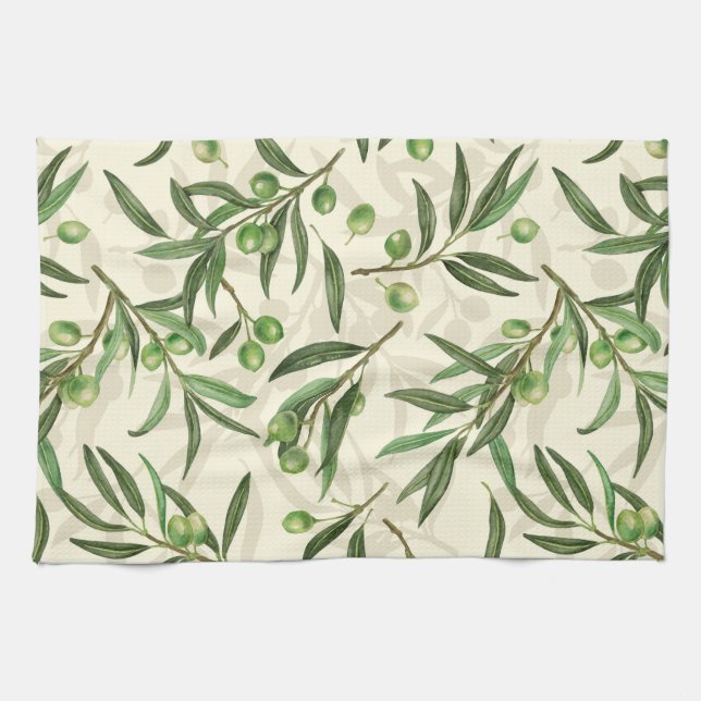 Olive branches watercolor tea towel (Horizontal)