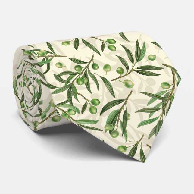 Olive branches watercolor tie (Rolled)