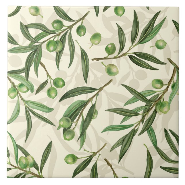 Olive branches watercolor tile (Front)