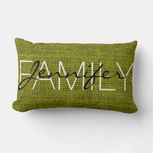 Olive Burlap Rustic Monogram Lumbar Cushion