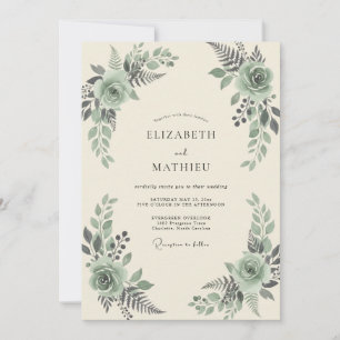 Olive Celadon Fern Wedding Invitation